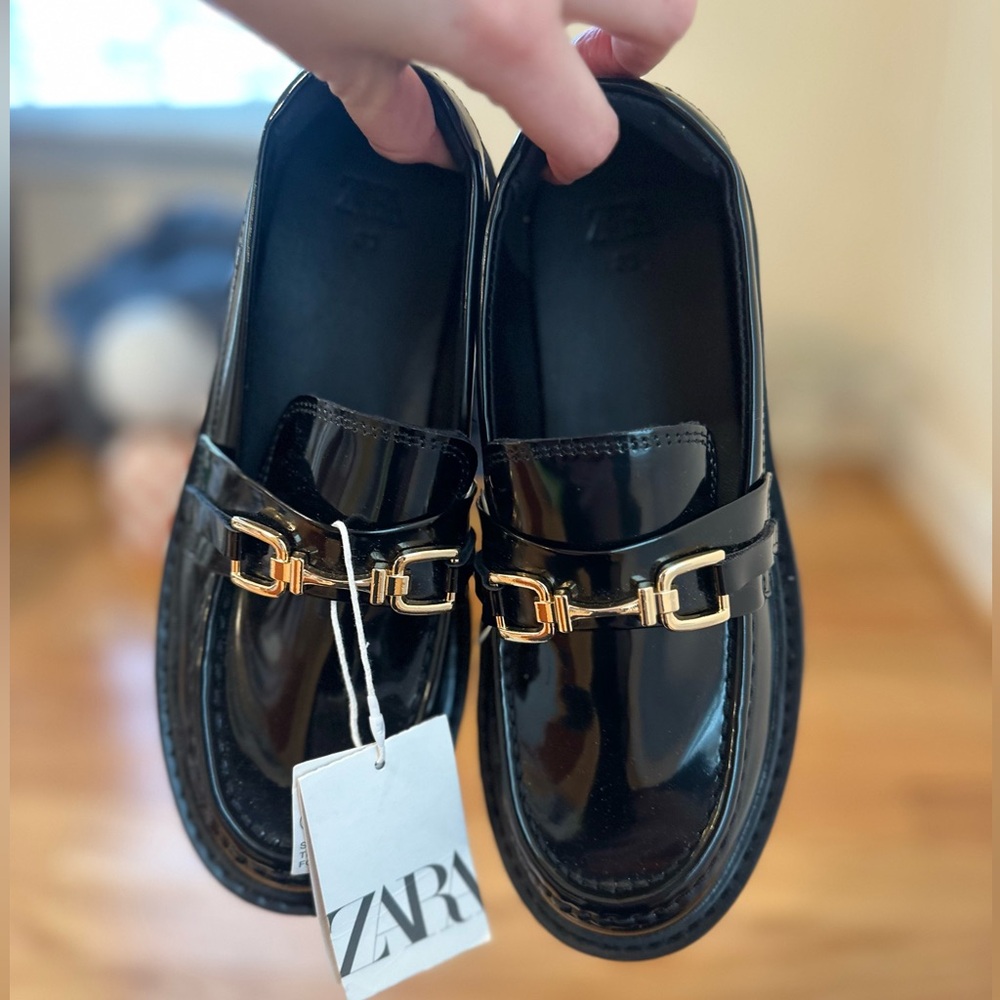 ZARA Chunky Loafers with Gold Buckle Detail